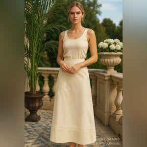 D’Errico L (12–14) Cream Embroidered A-Line Maxi Skirt Lined Italy Old Money